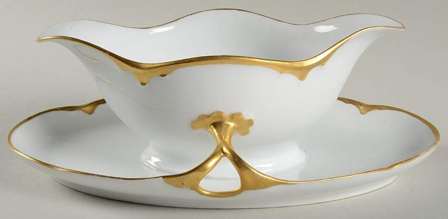 Alice (Gold Trim) Gravy Boat with Attached Underplate by Hutschenreuther-1