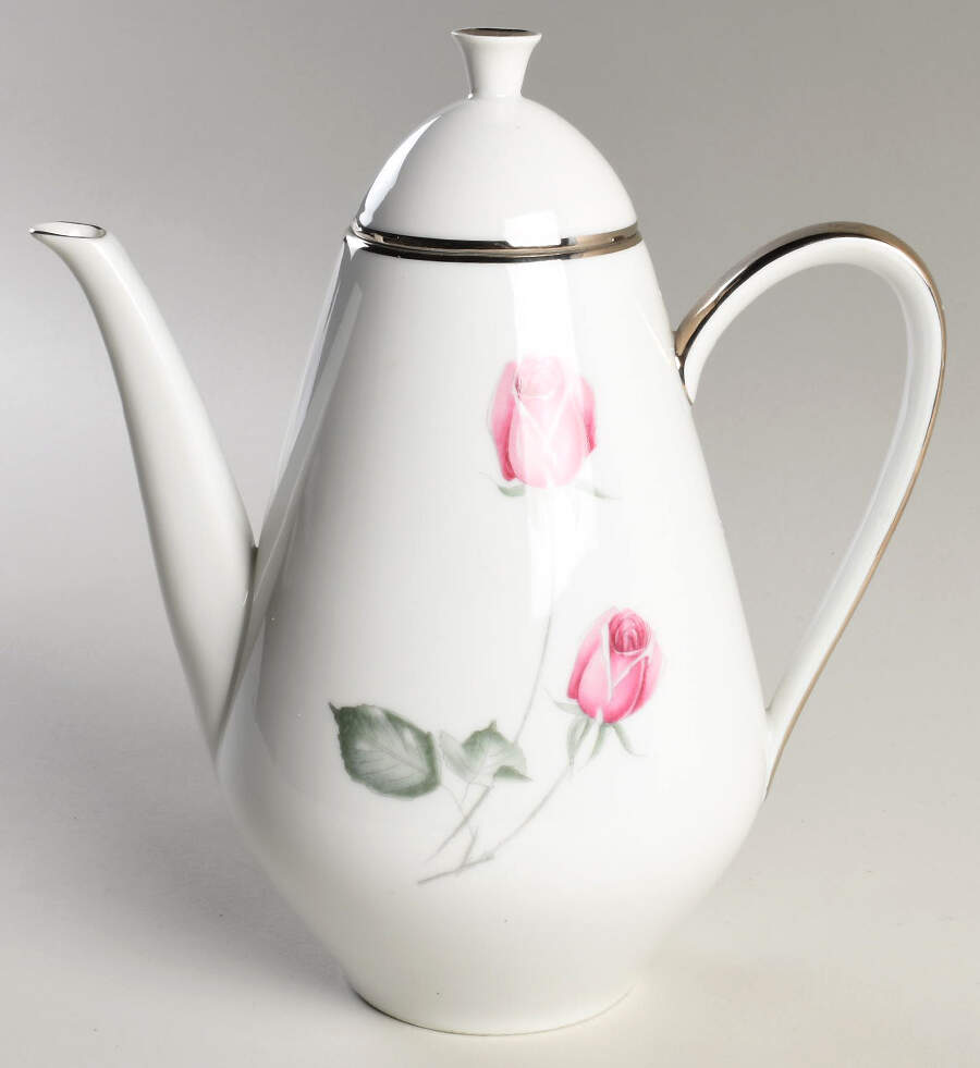 American Beauty (Platinum Trim, Sissi) Coffee Pot & Lid by Hutschenreuther-1