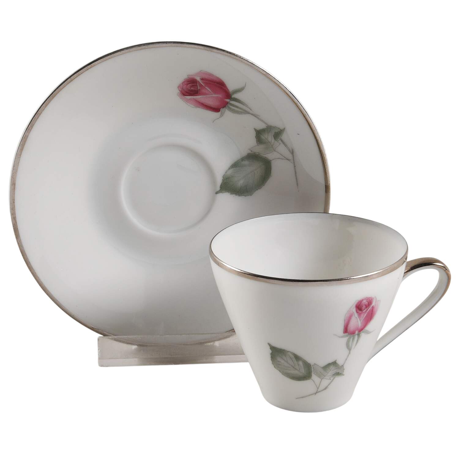 American Beauty (Platinum Trim, Sissi) Flat Demitasse Cup & Saucer Set by Hutschenreuther-1