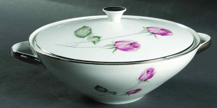 American Beauty (Platinum Trim, Sissi) Round Covered Vegetable by Hutschenreuther-1