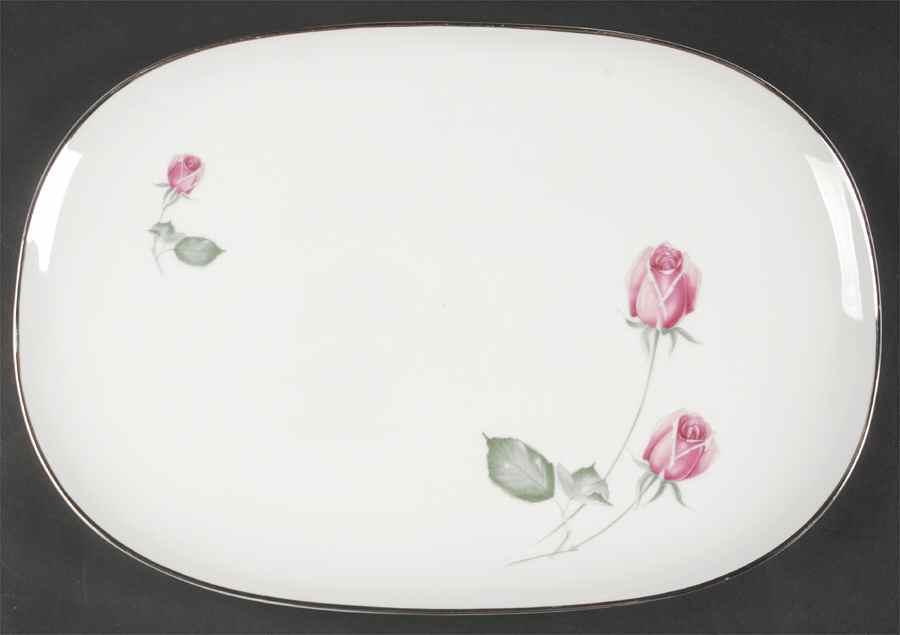 American Beauty (Platinum Trim, Sissi) 15" Oval Serving Platter by Hutschenreuther-1