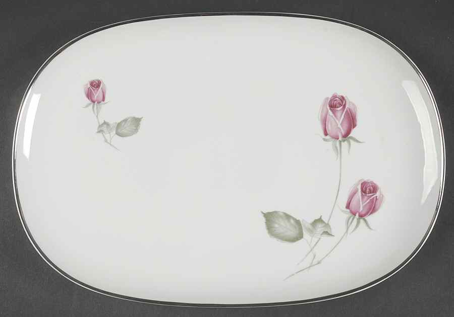 American Beauty (Platinum Trim, Sissi) 12" Oval Serving Platter by Hutschenreuther-1