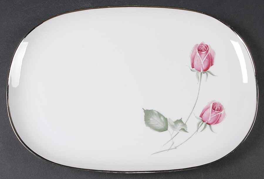 American Beauty (Platinum Trim, Sissi) 11" Oval Serving Platter by Hutschenreuther-1
