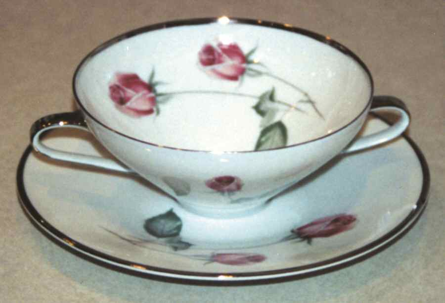 American Beauty (Platinum Trim, Sissi) Flat Cream Soup Bowl & Saucer Set by Hutschenreuther-1