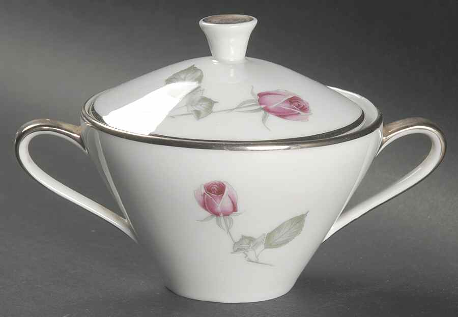 American Beauty (Platinum Trim, Sissi) Sugar Bowl & Lid by Hutschenreuther-1