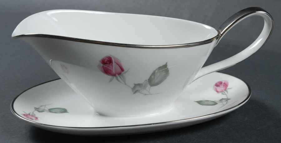 American Beauty (Platinum Trim, Sissi) Gravy Boat with Attached Underplate by Hutschenreuther-1