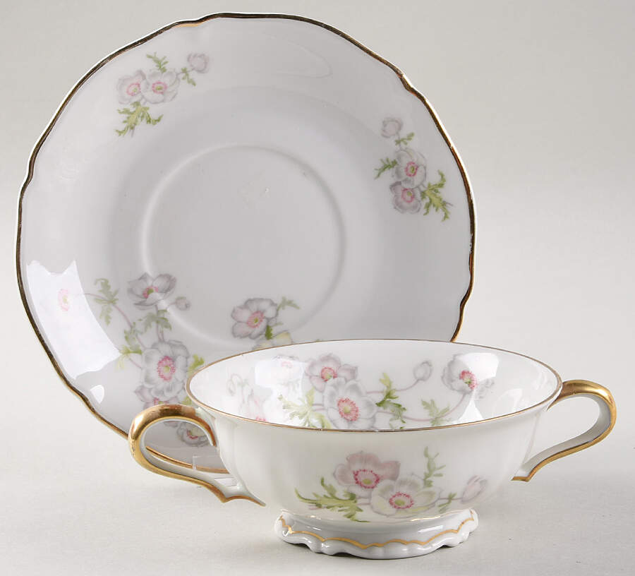 The Anemone (White, SCALLOPED) Footed Cream Soup Bowl & Saucer Set by Hutschenreuther-1