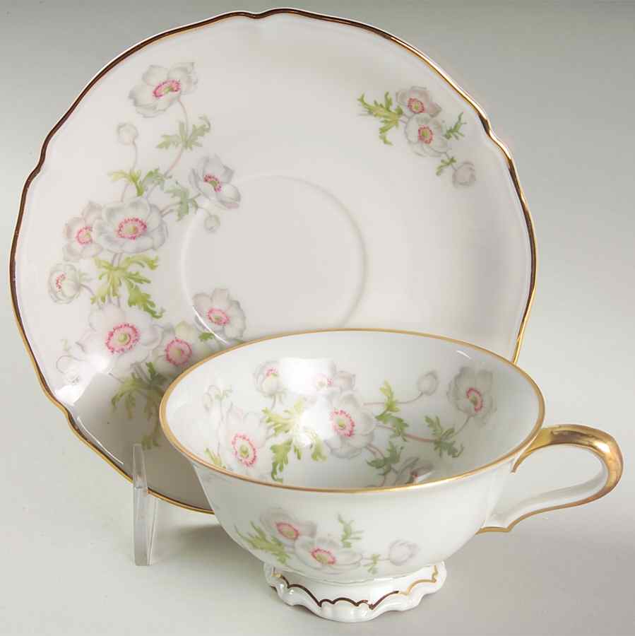 The Anemone (White, SCALLOPED) Footed Cup & Saucer Set by Hutschenreuther-1