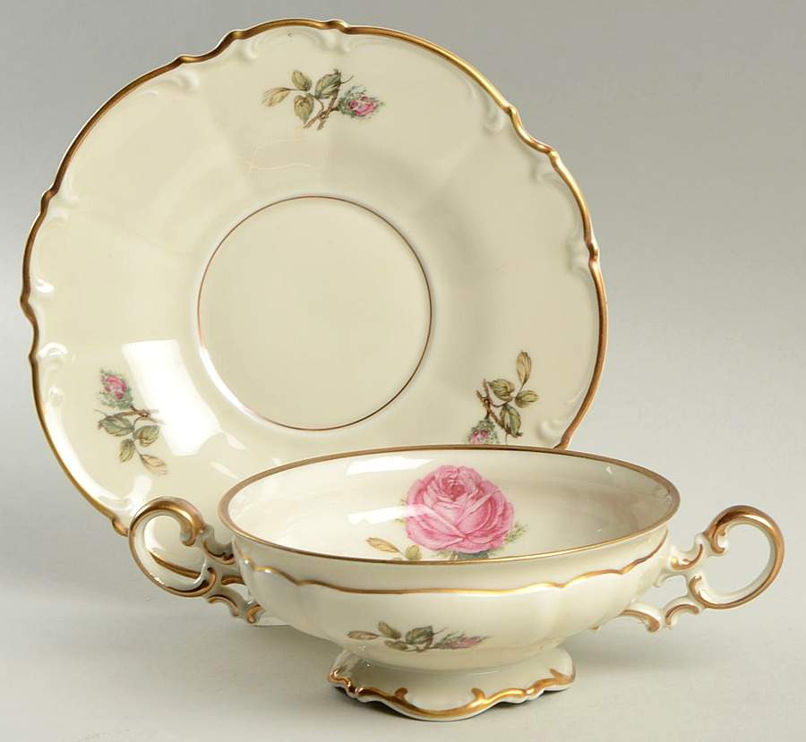 Barbara Footed Cream Soup Bowl & Saucer Set by Hutschenreuther-1