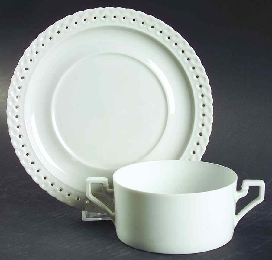 Blanche (Comtesse) Flat Cream Soup Bowl & Saucer Set by Hutschenreuther-1