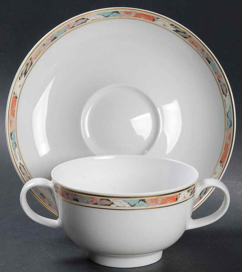 Bologna Footed Cream Soup Bowl & Breakfast Cup Saucer by Hutschenreuther-1