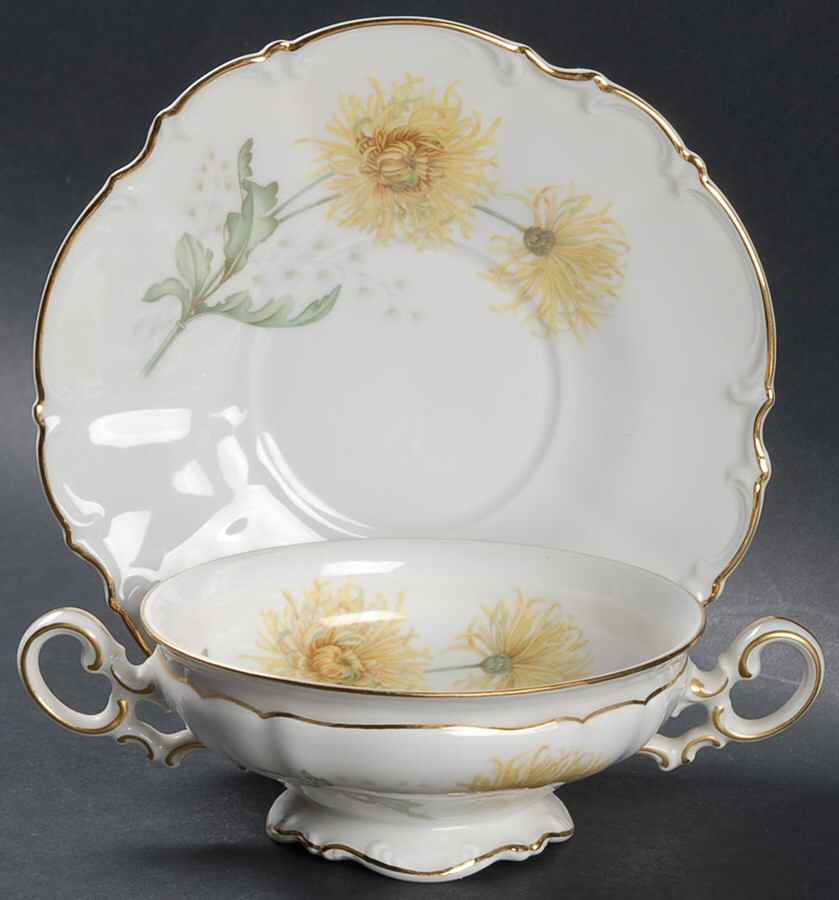 The Chrysanthemum Footed Cream Soup Bowl & Saucer Set by Hutschenreuther-1