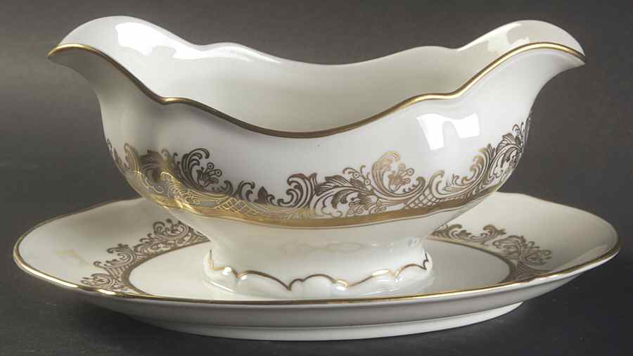 The Clifton (Gold Trim) Gravy Boat with Attached Underplate by Hutschenreuther-1