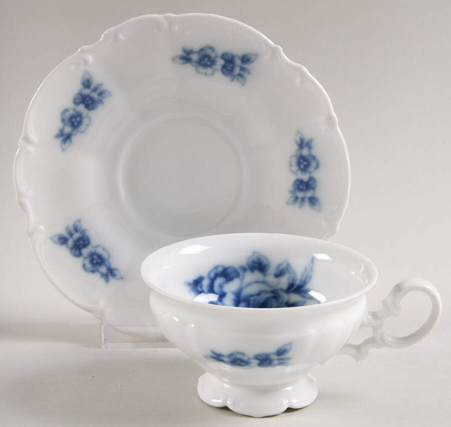 Cobalt Rose (Sylvia) Footed Cup & Saucer Set by Hutschenreuther-1
