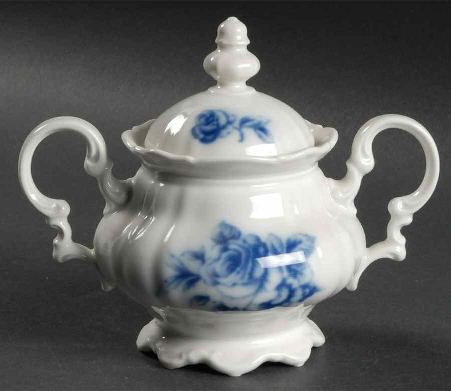 Cobalt Rose (Sylvia) Sugar Bowl & Lid by Hutschenreuther-1