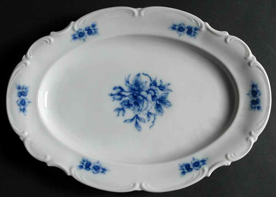 Cobalt Rose (Sylvia) 13" Oval Serving Platter by Hutschenreuther-1