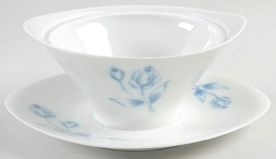 Cobalt Rose (Smooth) Gravy Boat with Attached Underplate by Hutschenreuther-1