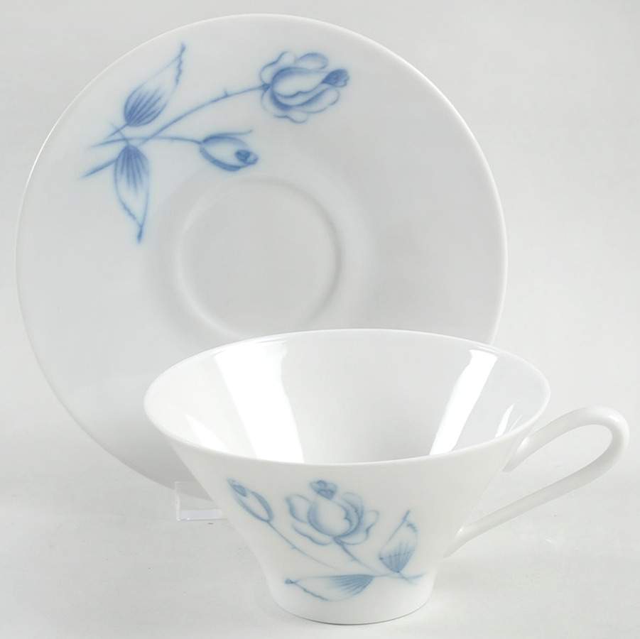 Cobalt Rose (Smooth) Flat Cup & Saucer Set by Hutschenreuther-1