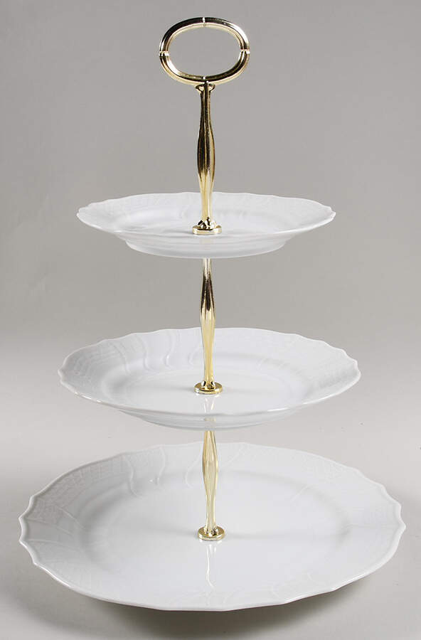 Dresden All White 13 7/8"-14 1/4" 3-Tiered Serving Tray(DP,SP,BB) HC by Hutschenreuther-1