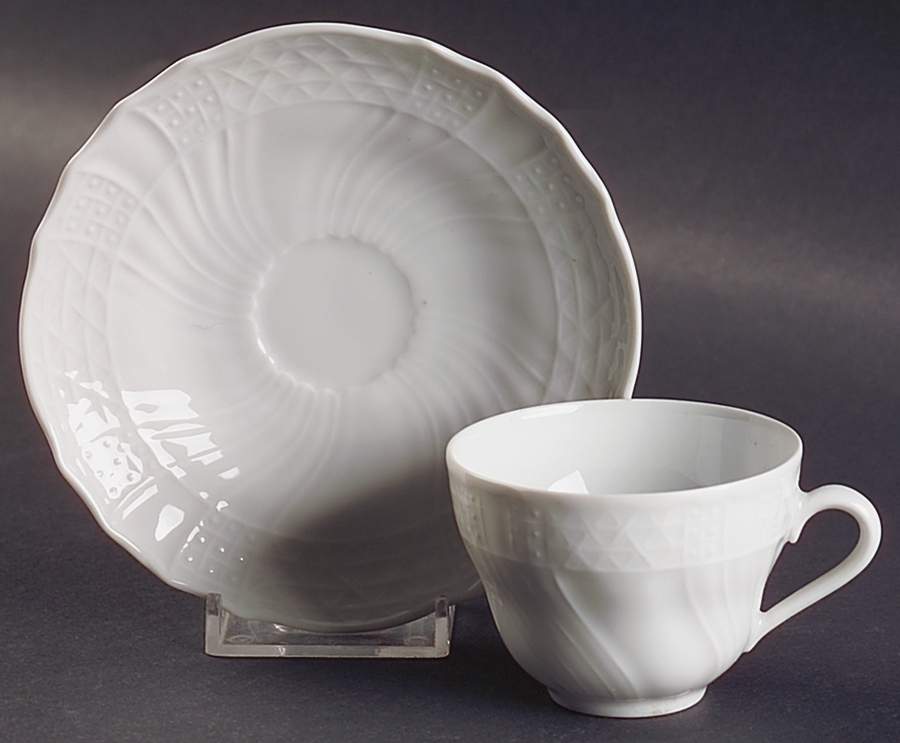 Dresden All White Flat Demitasse Cup & Saucer Set by Hutschenreuther-1