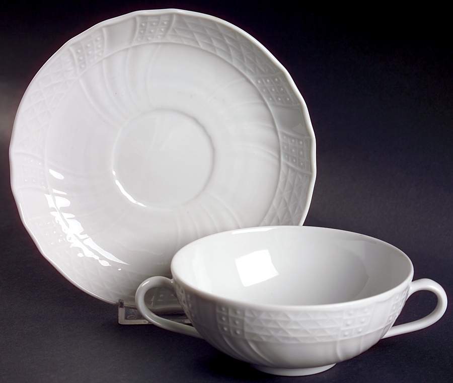 Dresden All White Flat Cream Soup Bowl & Saucer Set by Hutschenreuther-1