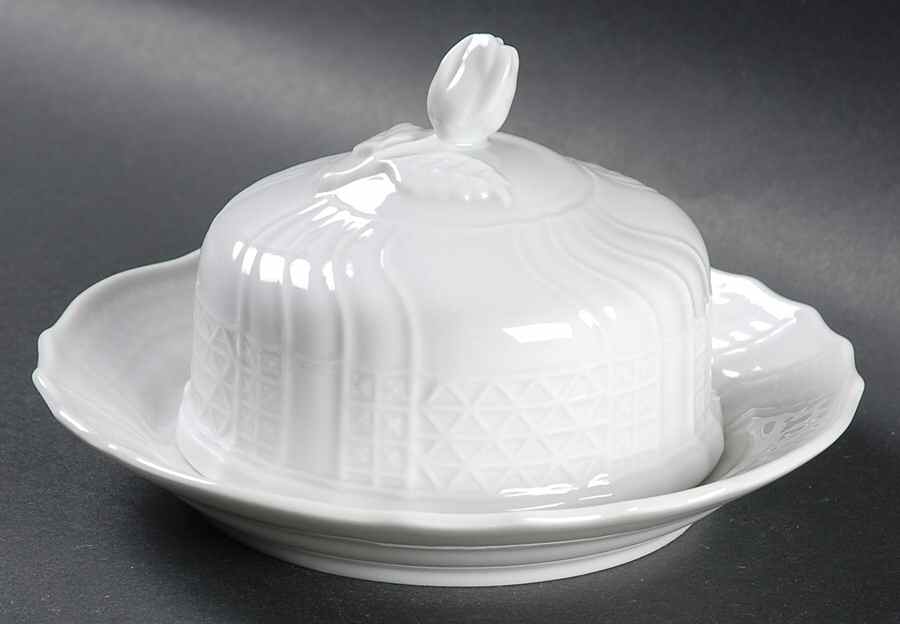 Dresden All White Round Covered Butter by Hutschenreuther-1