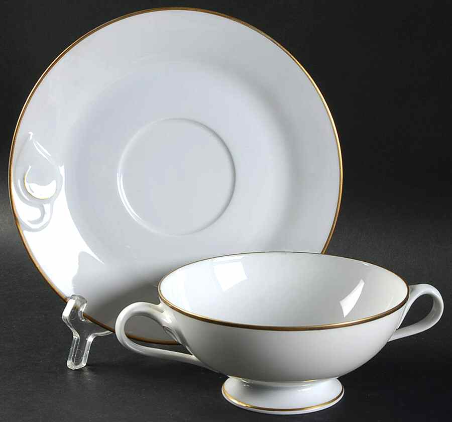 Fleuron Gold Footed Cream Soup Bowl & Saucer Set by Hutschenreuther-1