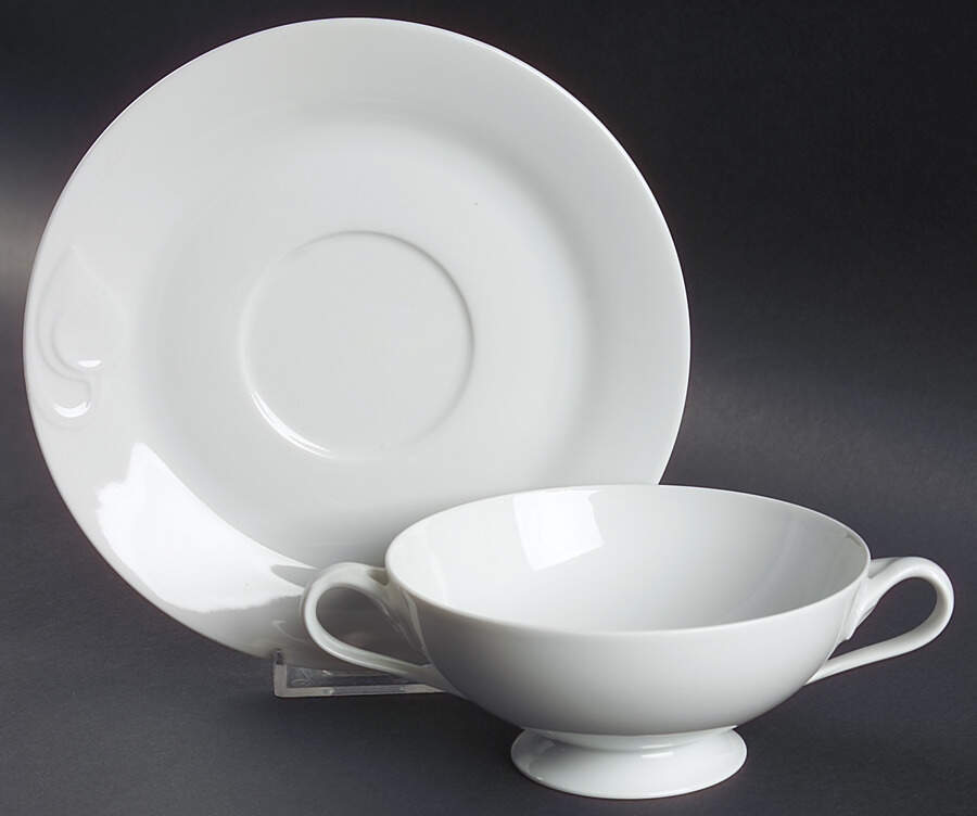 Fleuron White Footed Cream Soup Bowl & Saucer Set by Hutschenreuther-1