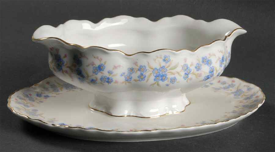 Forget Me Not Gravy Boat with Attached Underplate by Hutschenreuther-1