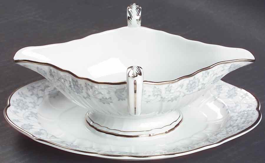 Gray Lace Gravy Boat with Attached Underplate by Hutschenreuther-1