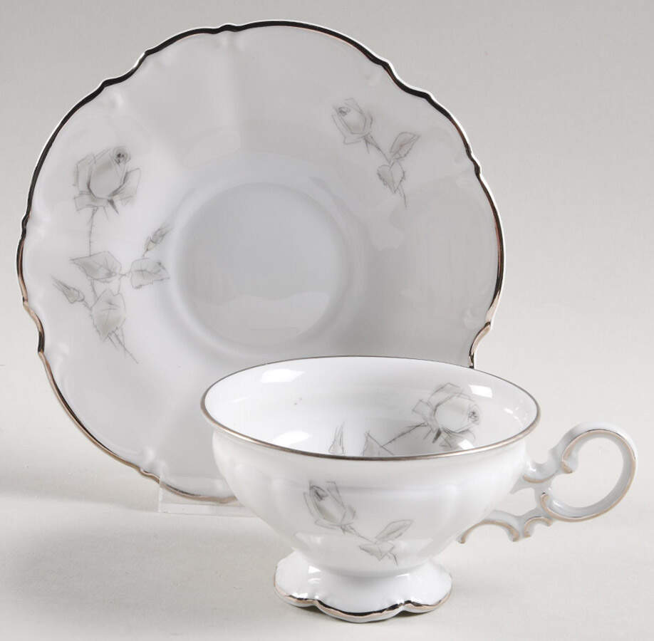 Gray Rose Footed Cup & Saucer Set by Hutschenreuther-1
