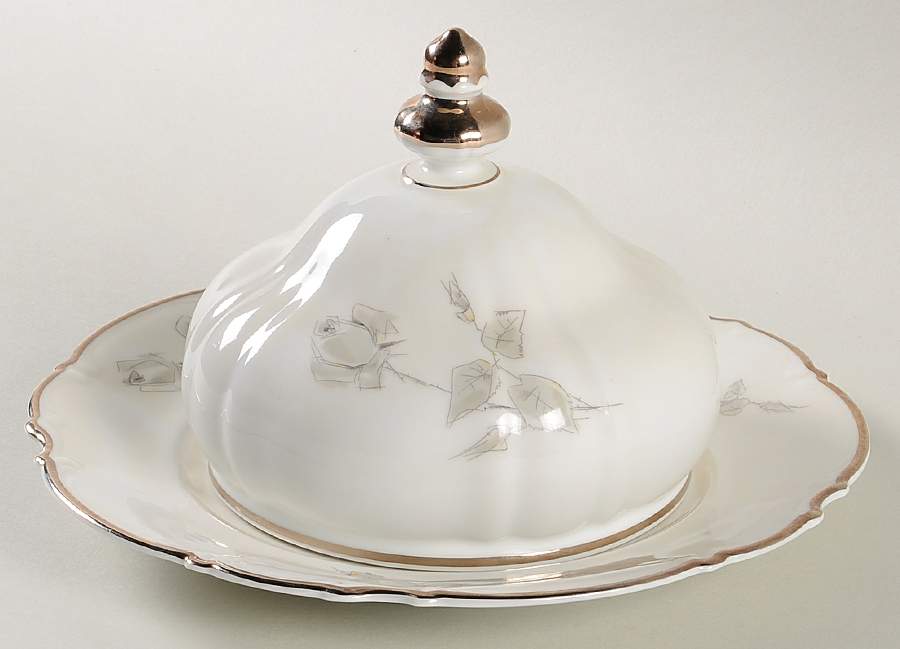 Gray Rose Round Covered Butter by Hutschenreuther-1