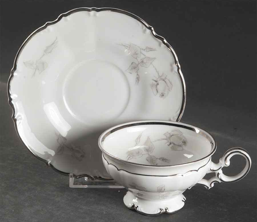 Gray Rose Footed Cup & Saucer Set by Hutschenreuther-1
