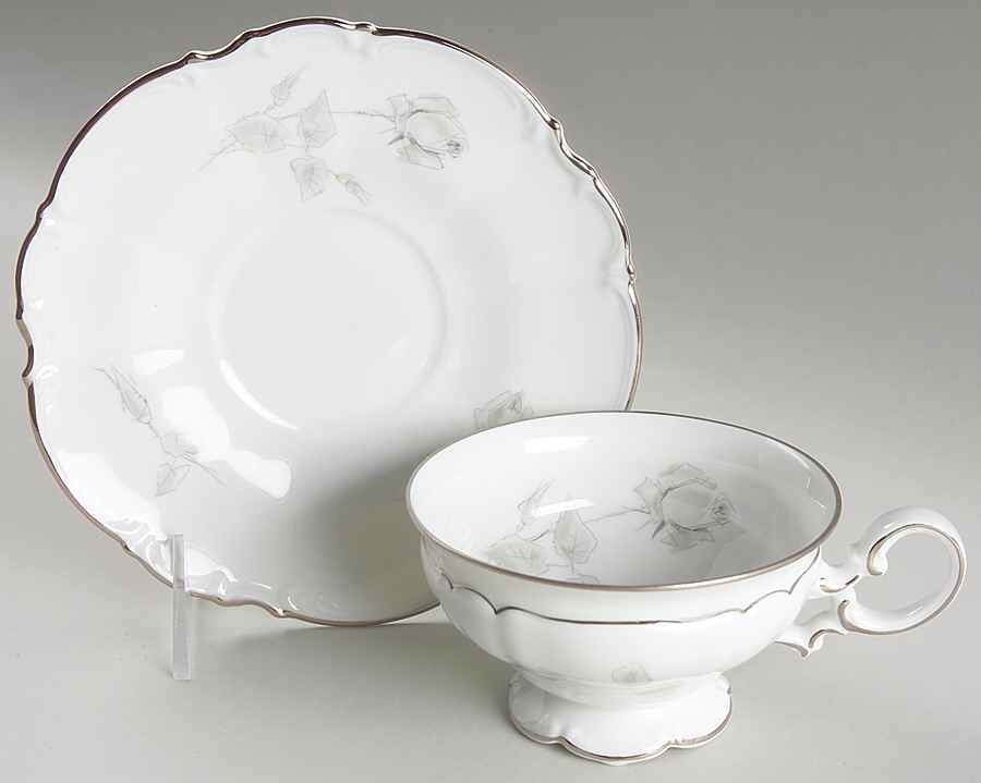 Gray Rose Footed Cup & Saucer Set by Hutschenreuther-1