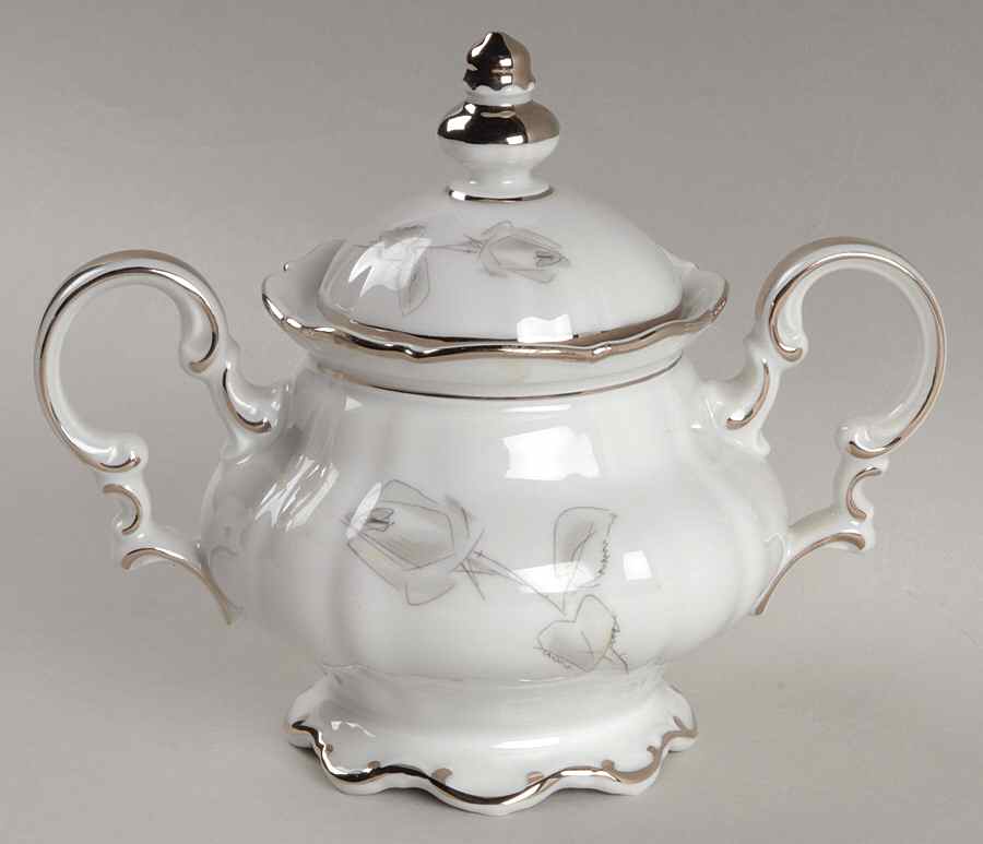 Gray Rose Sugar Bowl & Lid by Hutschenreuther-1