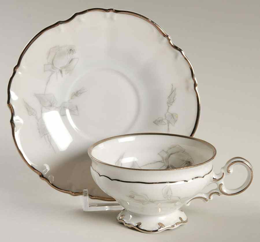Gray Rose Footed Demitasse Cup & Saucer Set by Hutschenreuther-1