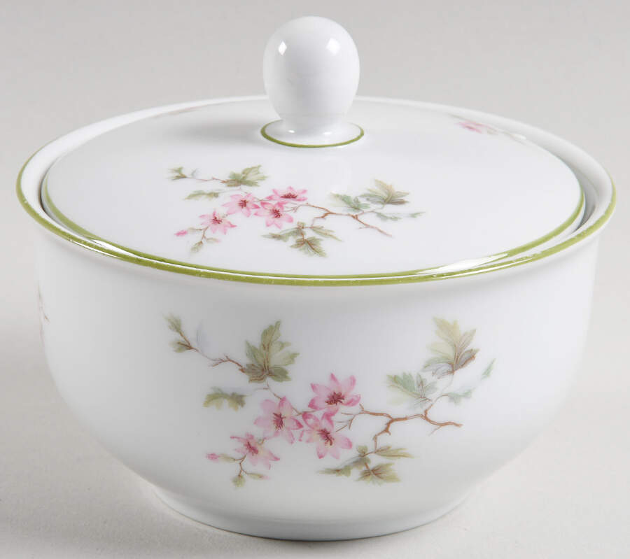 HUT2 (Green Trim) Sugar Bowl & Lid by Hutschenreuther-1