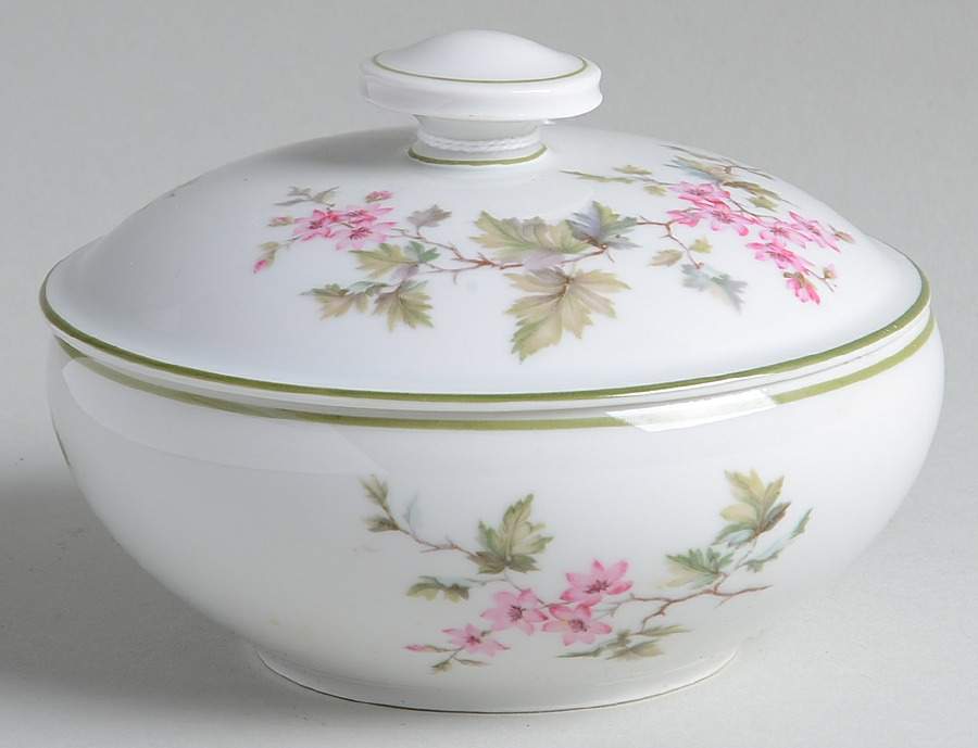HUT2 (Green Trim) Sugar Bowl & Lid by Hutschenreuther-1