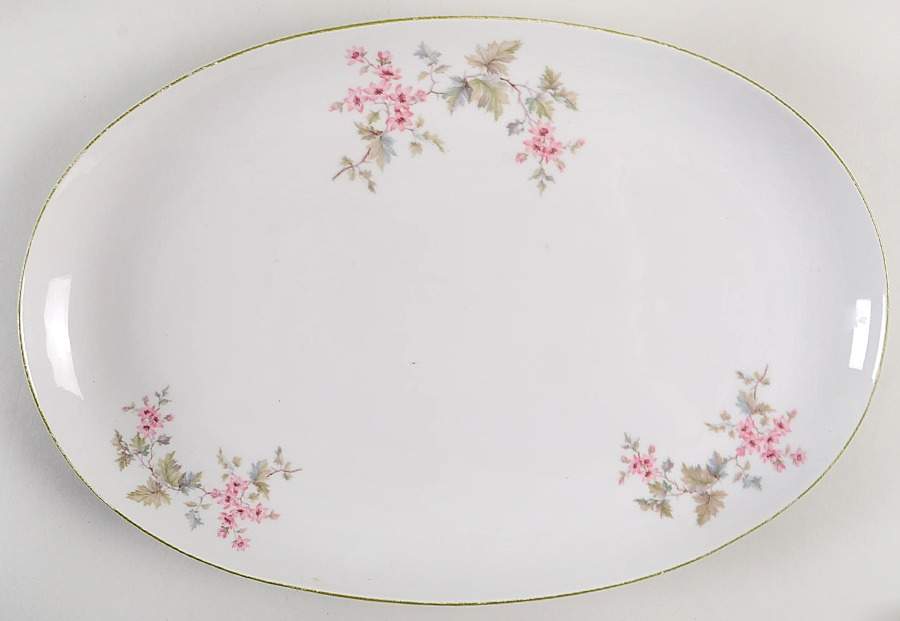 HUT2 (Green Trim) 15" Oval Serving Platter by Hutschenreuther-1