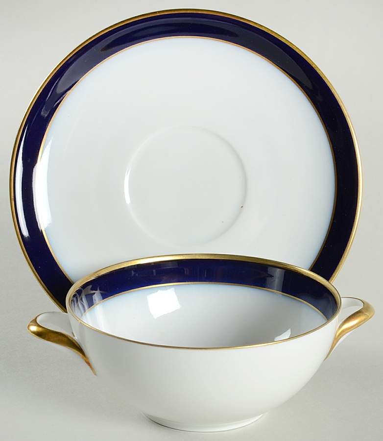 Kobalt (Coupe, Olivia Shape) Flat Cream Soup Bowl & Saucer Set by Hutschenreuther-1