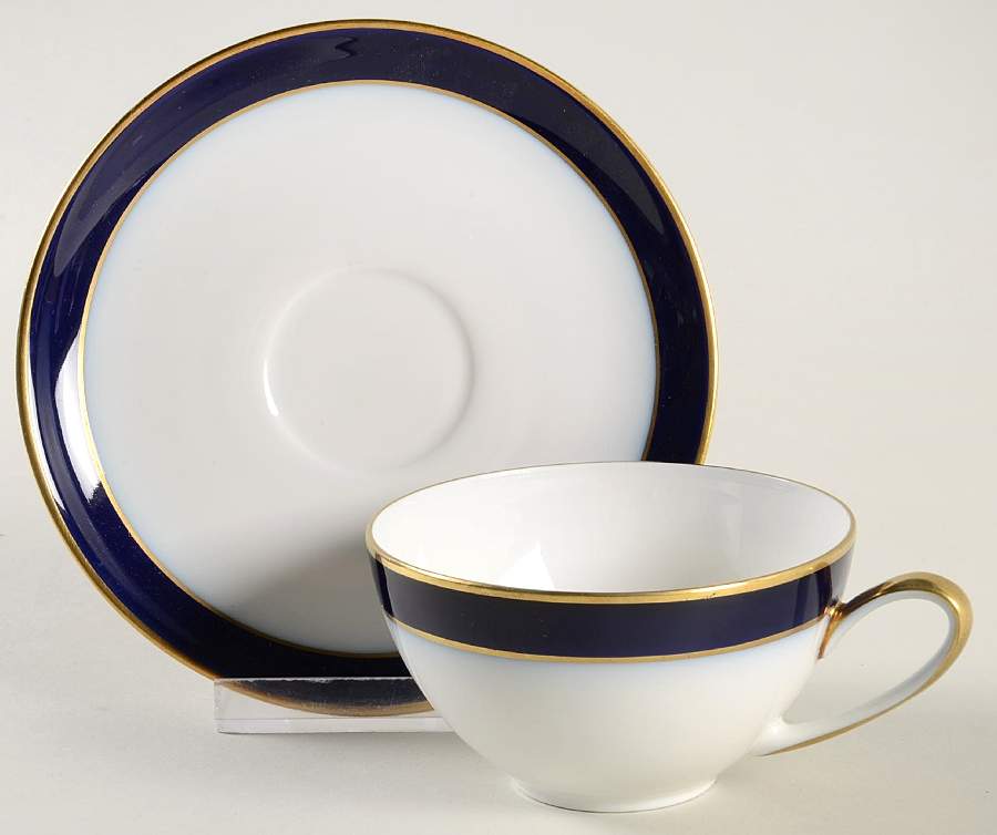 Kobalt (Coupe, Olivia Shape) Flat Cup & Saucer Set by Hutschenreuther-1