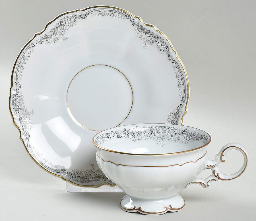 Lorelei Loreley (Gold, White) Footed Cup & Saucer Set by Hutschenreuther-1
