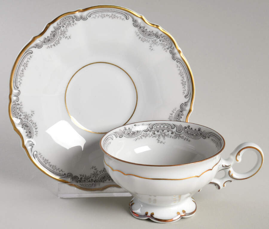 Lorelei Loreley (Gold, White) Footed Cup & Saucer Set by Hutschenreuther-1