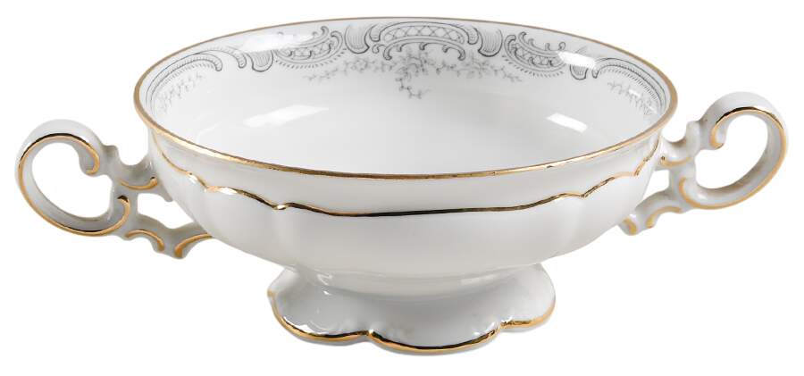 Lorelei Loreley (Gold, White) Footed Cream Soup Bowl by Hutschenreuther-1