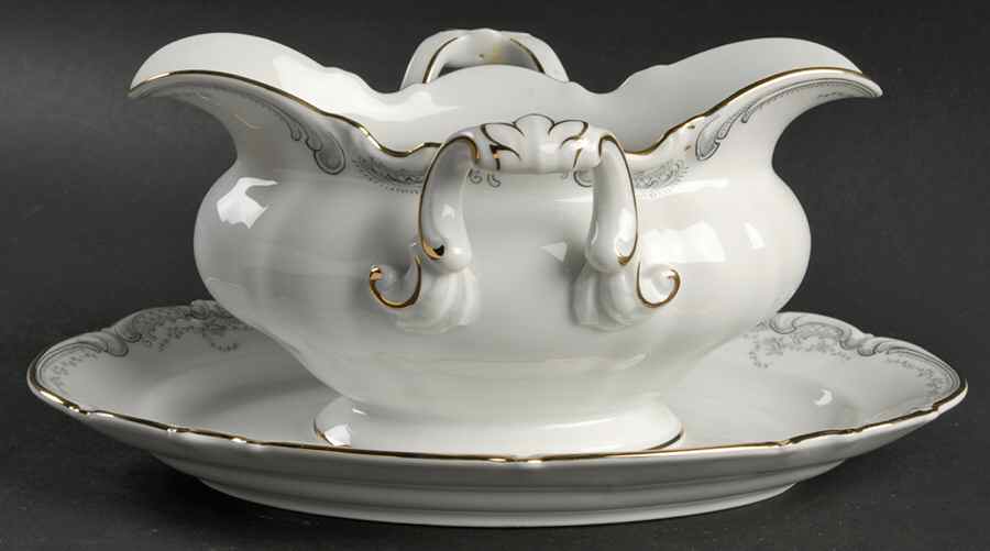 Lorelei Loreley (Gold, White) Gravy Boat with Attached Underplate by Hutschenreuther-1
