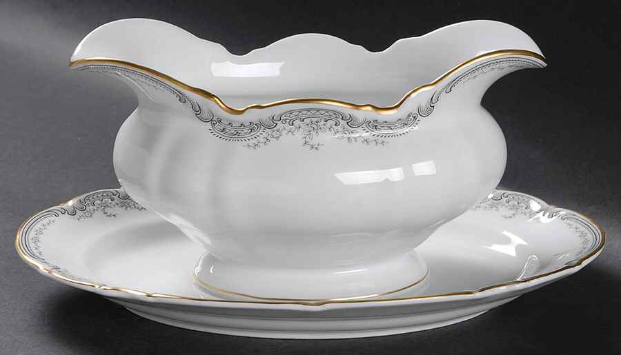 Lorelei Loreley (Gold, White) Gravy Boat with Attached Underplate by Hutschenreuther-1