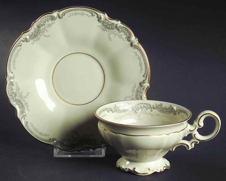 Lorelei Loreley (Gold, Cream) Footed Cup & Saucer Set by Hutschenreuther-1
