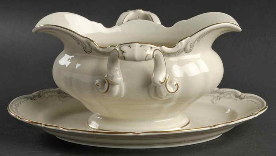 Lorelei Loreley (Gold, Cream) Gravy Boat with Attached Underplate by Hutschenreuther-1
