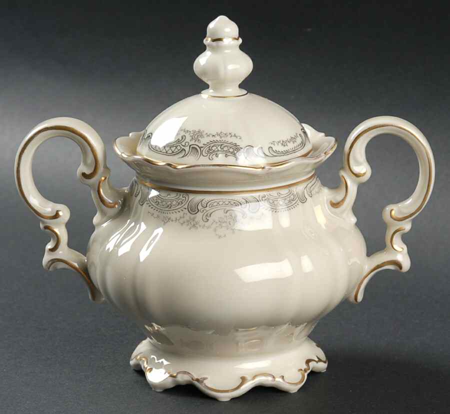 Lorelei Loreley (Gold, Cream) Sugar Bowl & Lid by Hutschenreuther-1