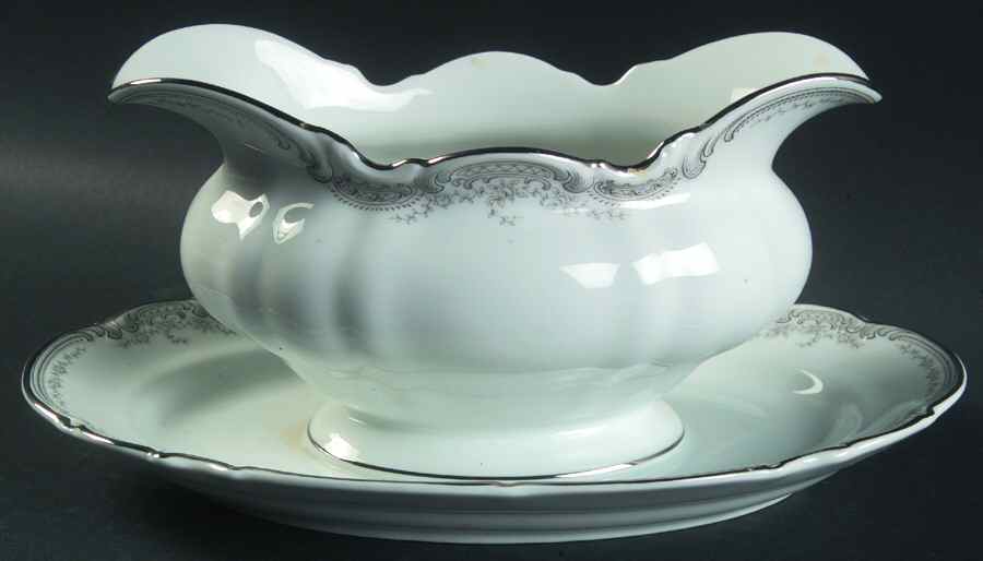 Lorelei Loreley (Platinum Trim) Gravy Boat with Attached Underplate by Hutschenreuther-1